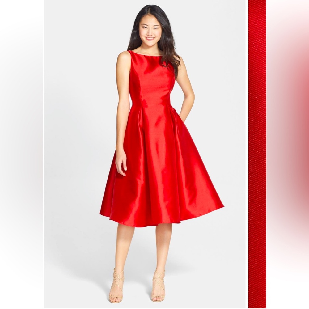 Gorgeous Adrianna Papell flair midi red dress! Like new!